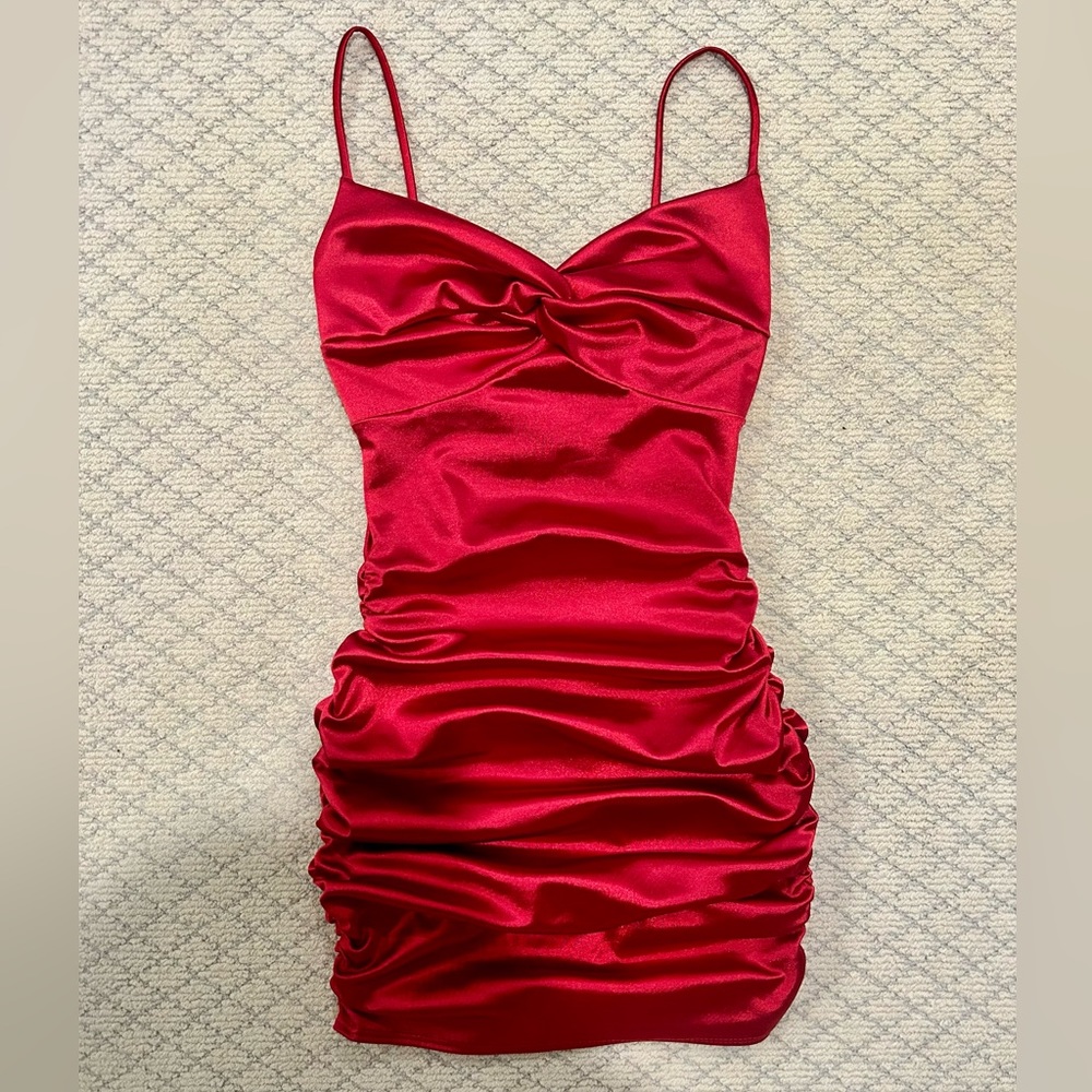 Windsor Meet Me In VIP Satin Ruched Twist Mini Dress